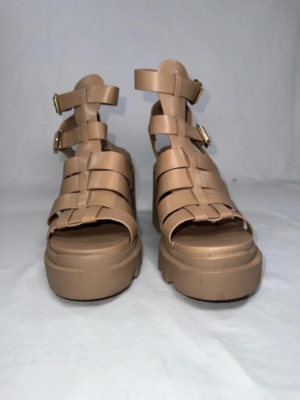 Steve Madden Cosmic Gladiator Platform Sandal Chunky Lug Sole Nude Womens Size 9